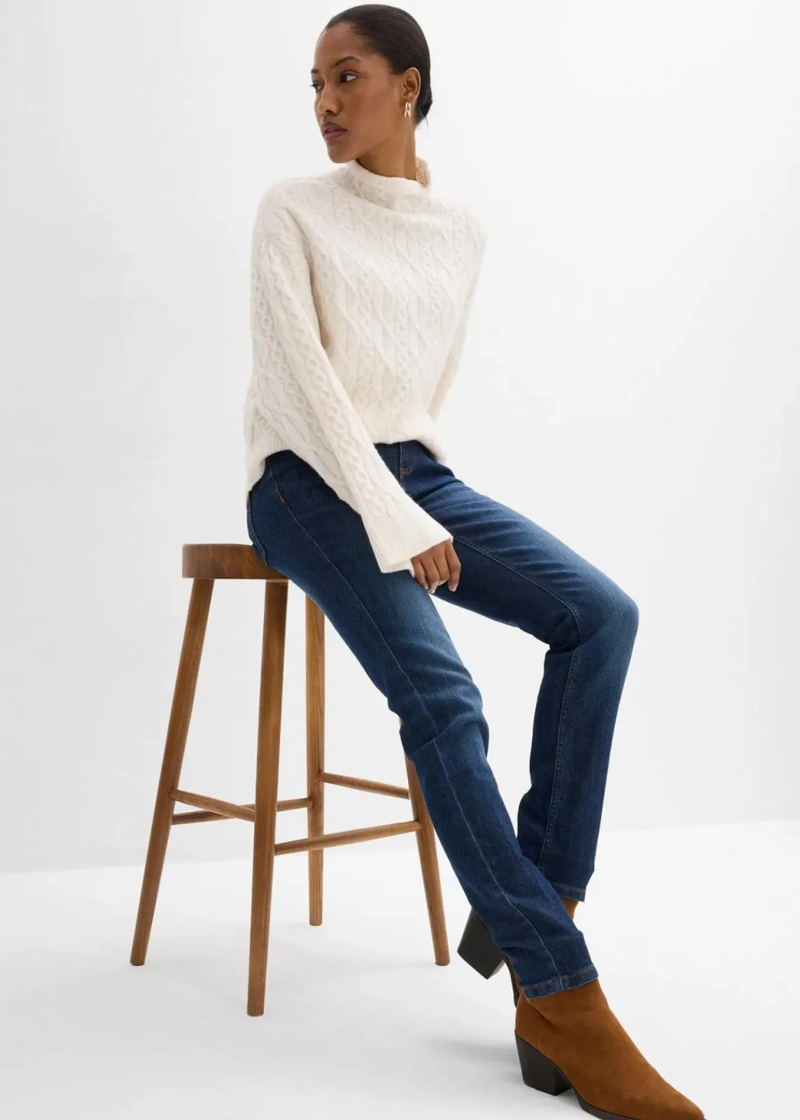 bonprix Jeans|Kurzgrößen^Skinny Jeans Mid Waist, Stretch dunkelblau used