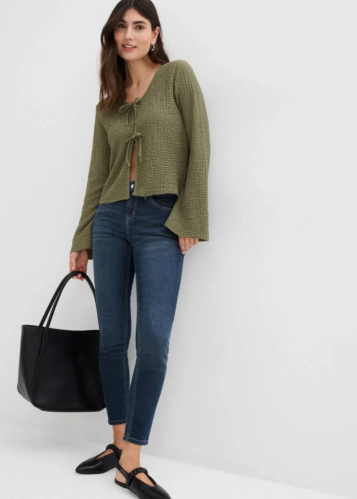 bonprix Bekleidung·Shirts & Tops|Jeans^Skinny Jeans Mid Waist, Stretch dunkelblau denim used