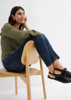 bonprix Bekleidung·Shirts & Tops|Jeans^Skinny Jeans Mid Waist, Stretch dunkelblau denim used