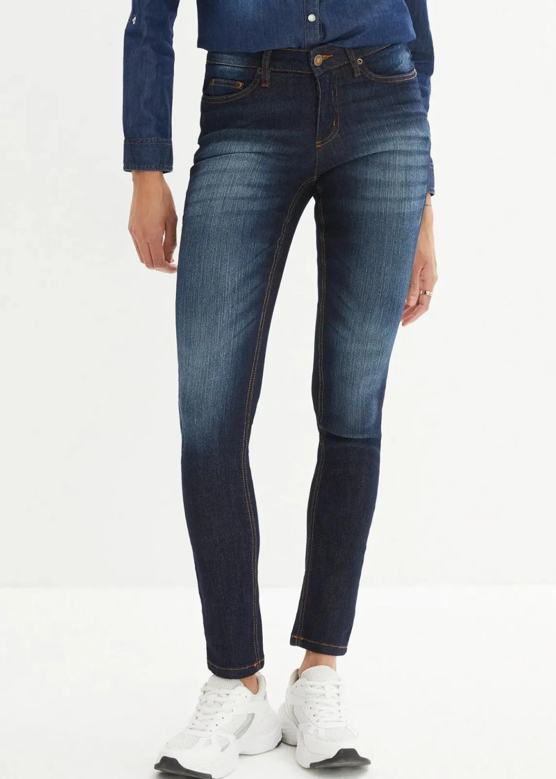bonprix Jeans|Kurzgrößen^Skinny Jeans Mid Waist, Stretch dunkelblau used