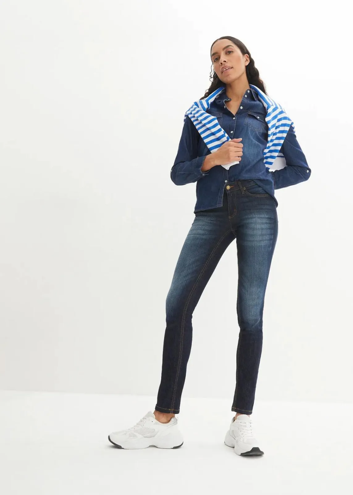 bonprix Jeans|Kurzgrößen^Skinny Jeans Mid Waist, Stretch dunkelblau used