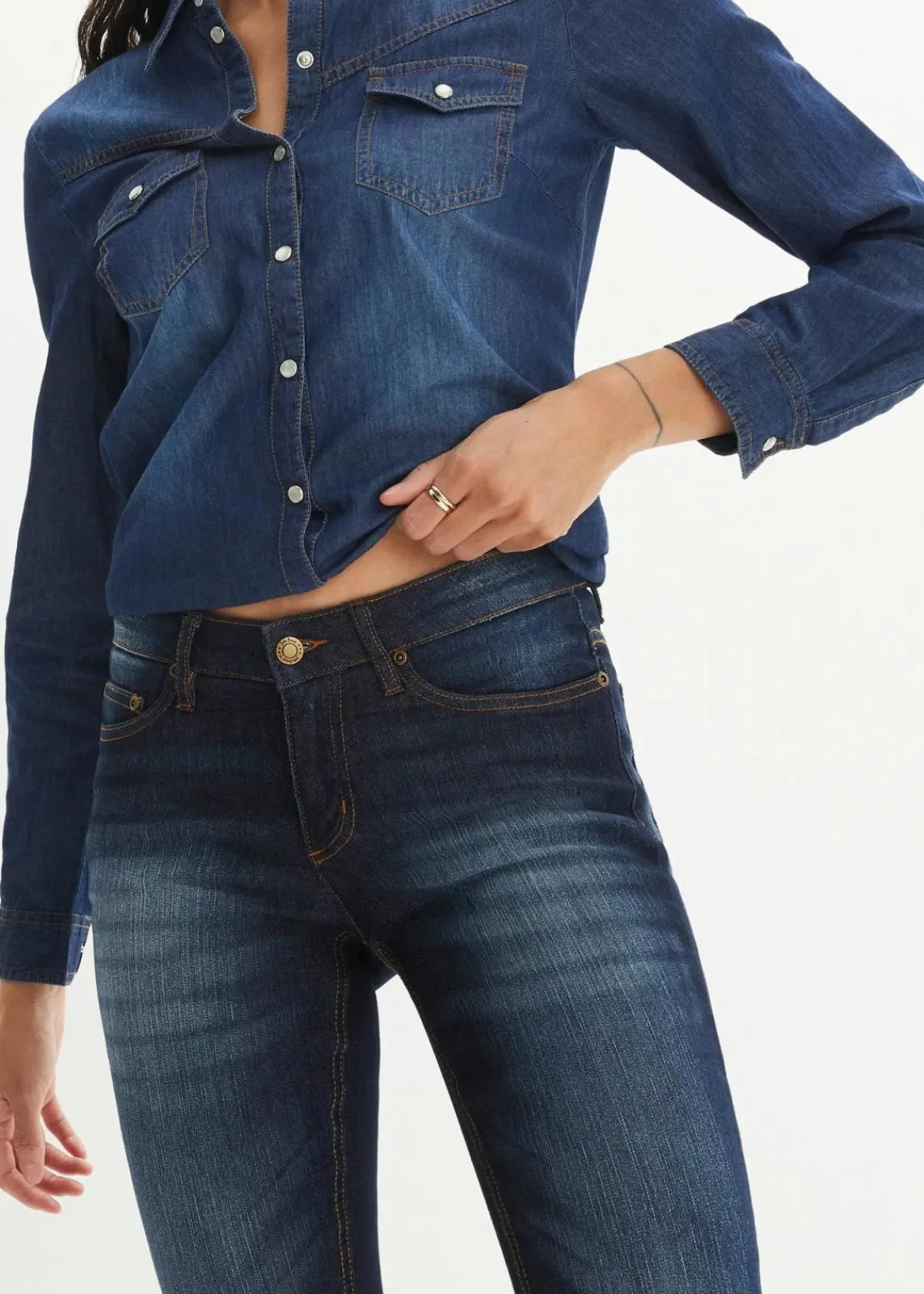 bonprix Jeans|Kurzgrößen^Skinny Jeans Mid Waist, Stretch dunkelblau used