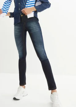 bonprix Jeans|Kurzgrößen^Skinny Jeans Mid Waist, Stretch dunkelblau used