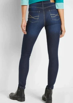 bonprix Bekleidung·Shirts & Tops|Jeans^Skinny Jeans Mid Waist, Stretch dunkelblau denim used