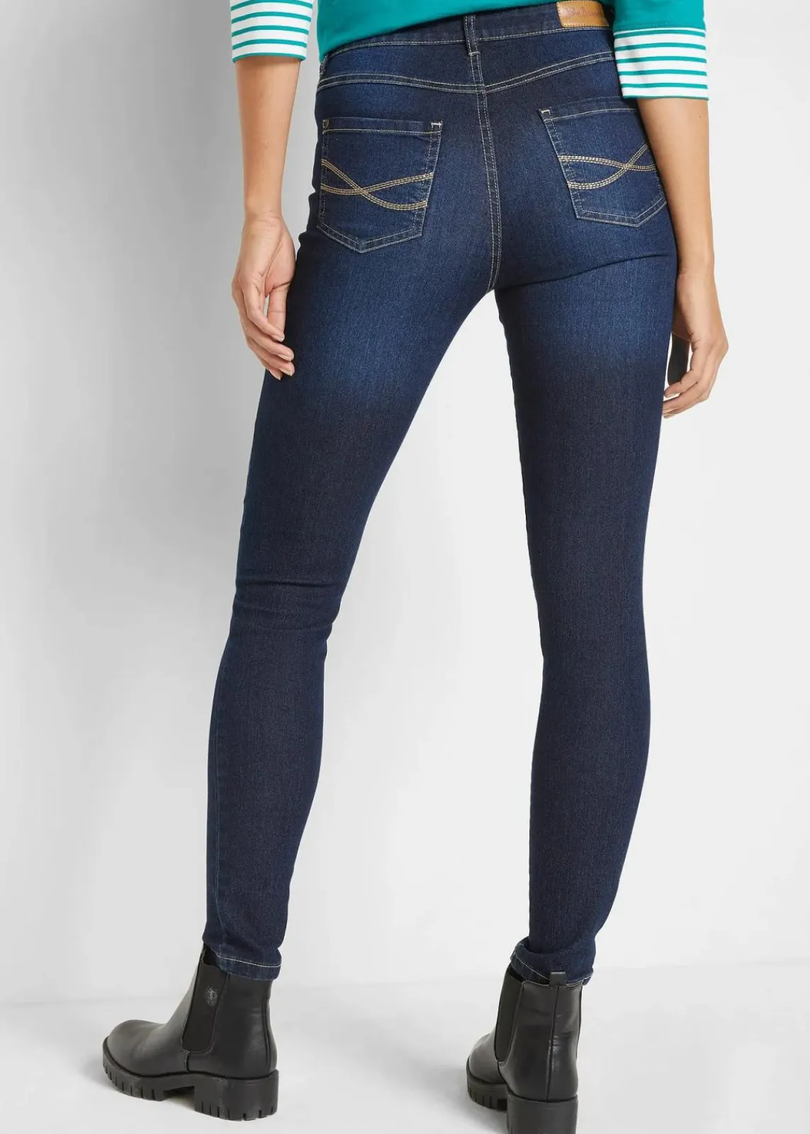 bonprix Bekleidung·Shirts & Tops|Jeans^Skinny Jeans Mid Waist, Stretch dunkelblau denim used