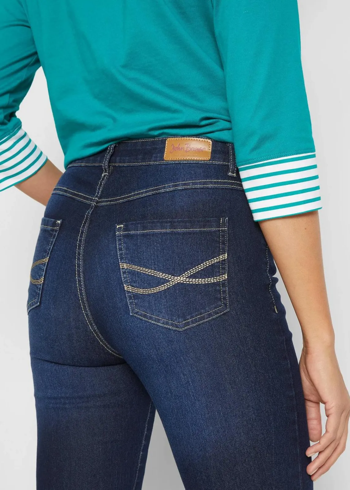 bonprix Bekleidung·Shirts & Tops|Jeans^Skinny Jeans Mid Waist, Stretch dunkelblau denim used