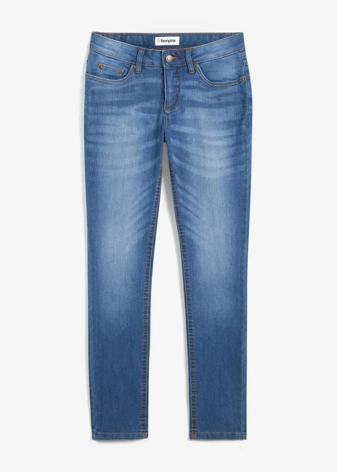 bonprix Jeans|Kurzgrößen^Skinny Jeans Mid Waist, Stretch blau used