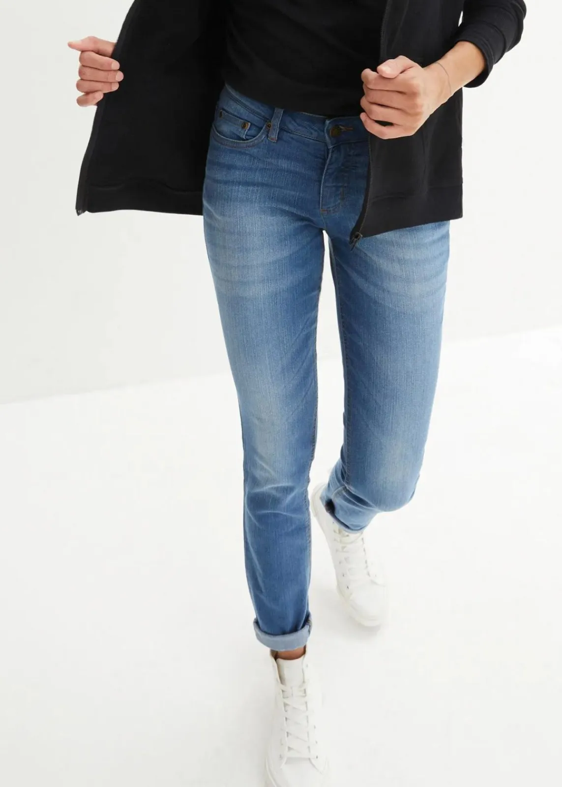 bonprix Jeans|Kurzgrößen^Skinny Jeans Mid Waist, Stretch blau used