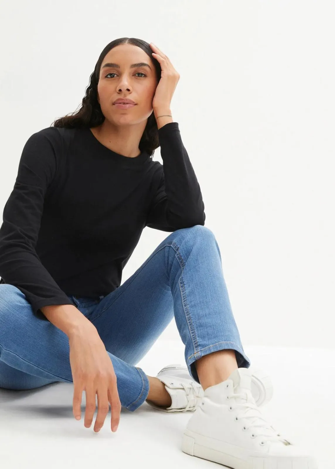 bonprix Jeans|Kurzgrößen^Skinny Jeans Mid Waist, Stretch blau used