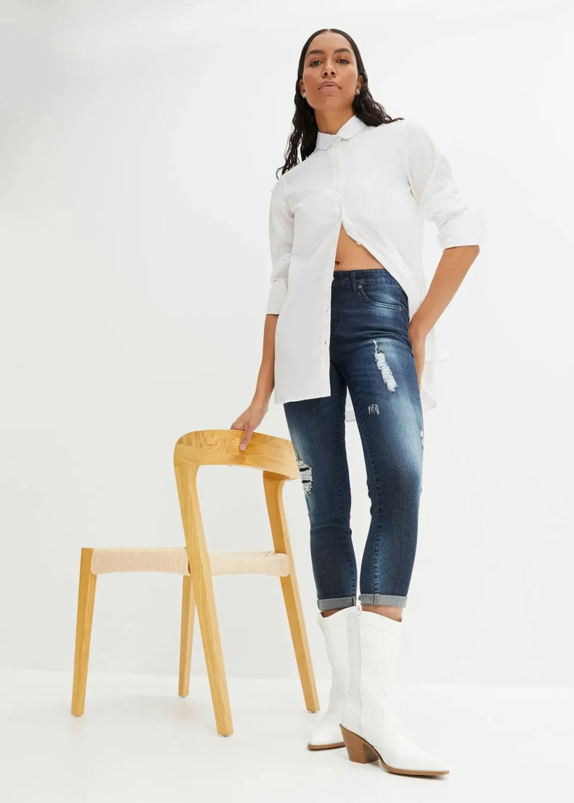 bonprix Bekleidung·Shirts & Tops|Jeans^Skinny Jeans Mid Waist, Stretch dunkelblau denim