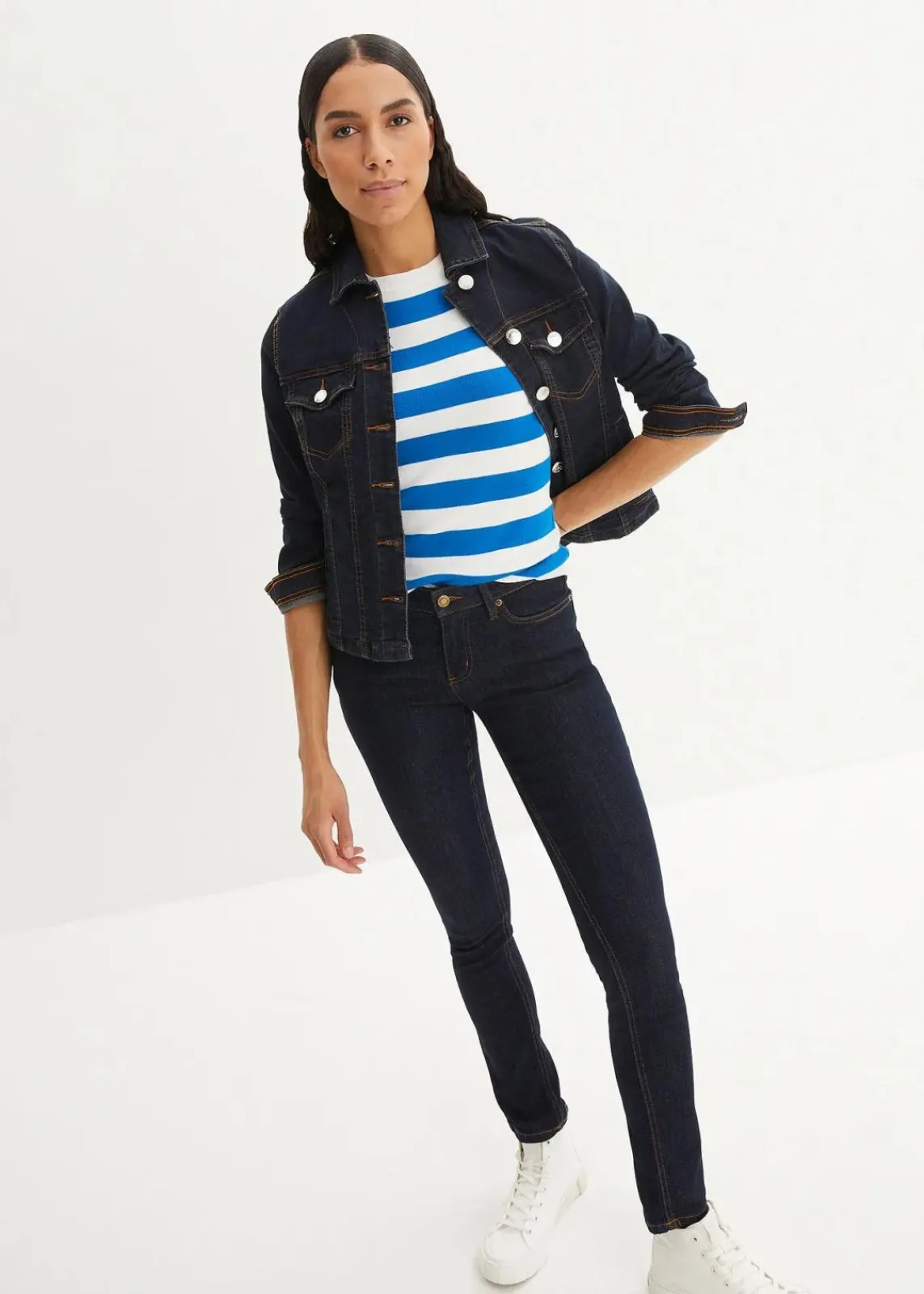 bonprix Jeans|Kurzgrößen^Skinny Jeans Mid Waist, Stretch dunkelblau
