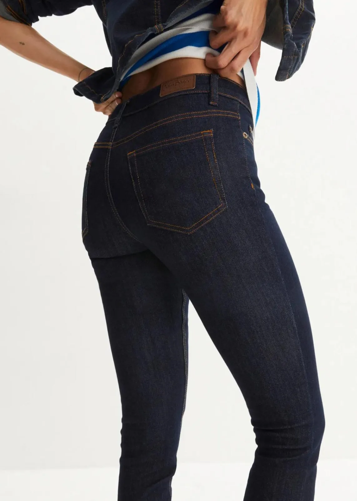 bonprix Jeans|Kurzgrößen^Skinny Jeans Mid Waist, Stretch dunkelblau