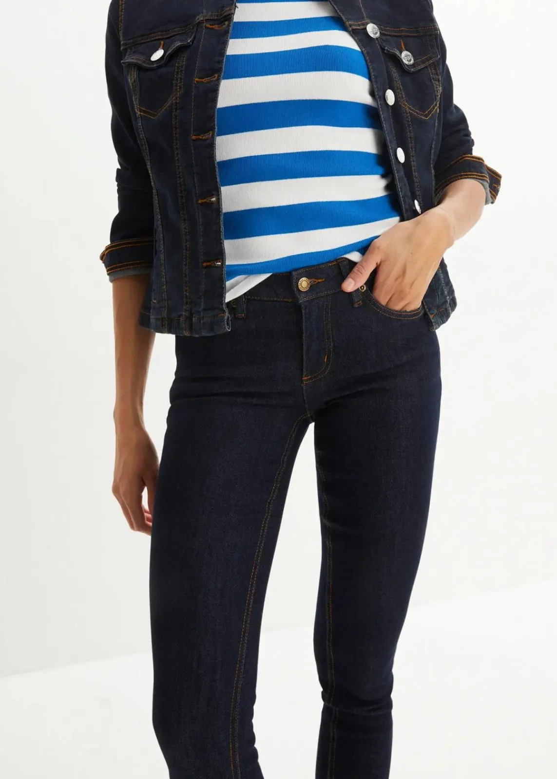 bonprix Jeans|Kurzgrößen^Skinny Jeans Mid Waist, Stretch dunkelblau
