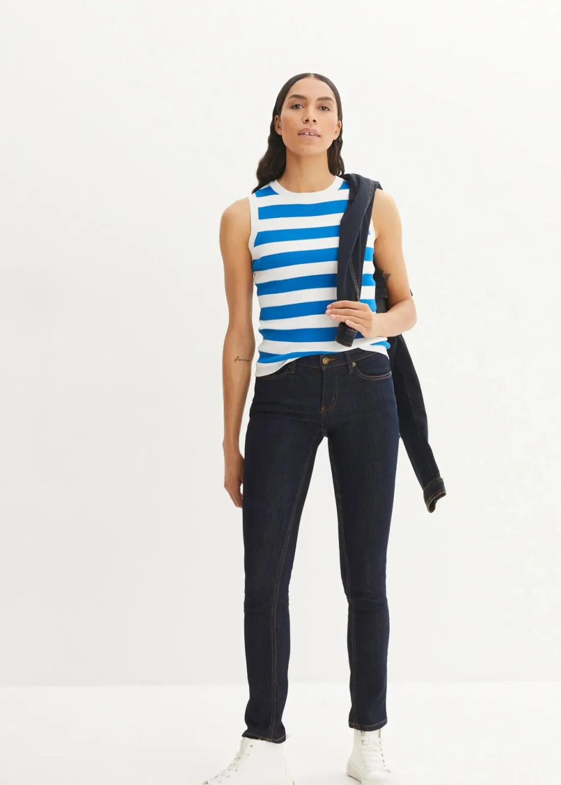 bonprix Jeans|Kurzgrößen^Skinny Jeans Mid Waist, Stretch dunkelblau