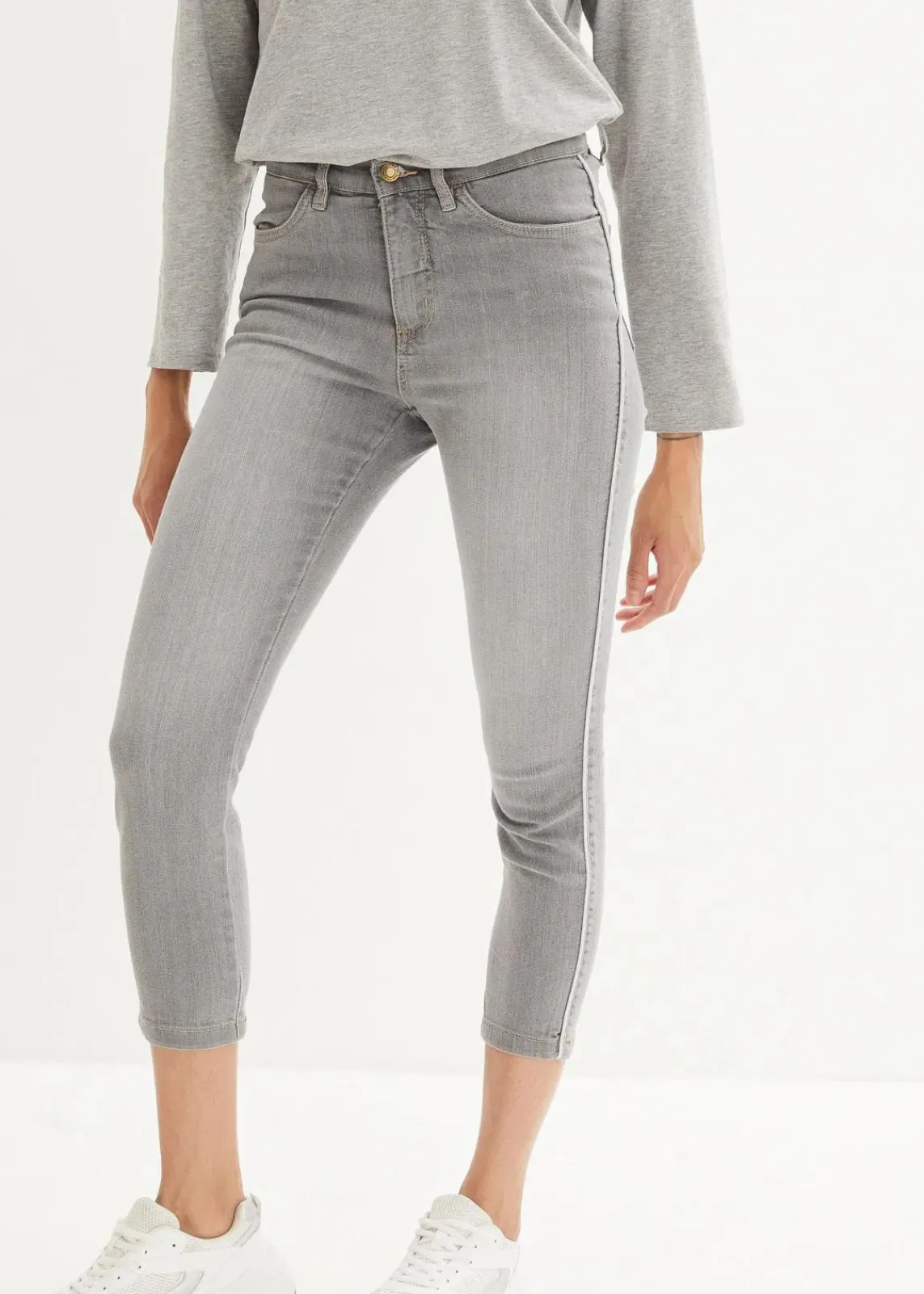 bonprix Kurzgrößen|Bekleidung·Shirts & Tops^Skinny-Jeans High Waist, 7/8 Komfort-Stretch hellgrau denim
