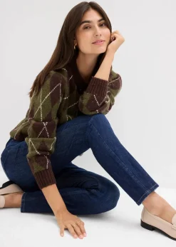 bonprix Bekleidung·Shirts & Tops|Jeans^Skinny-Jeans High Waist, Cropped dunkelblau denim used