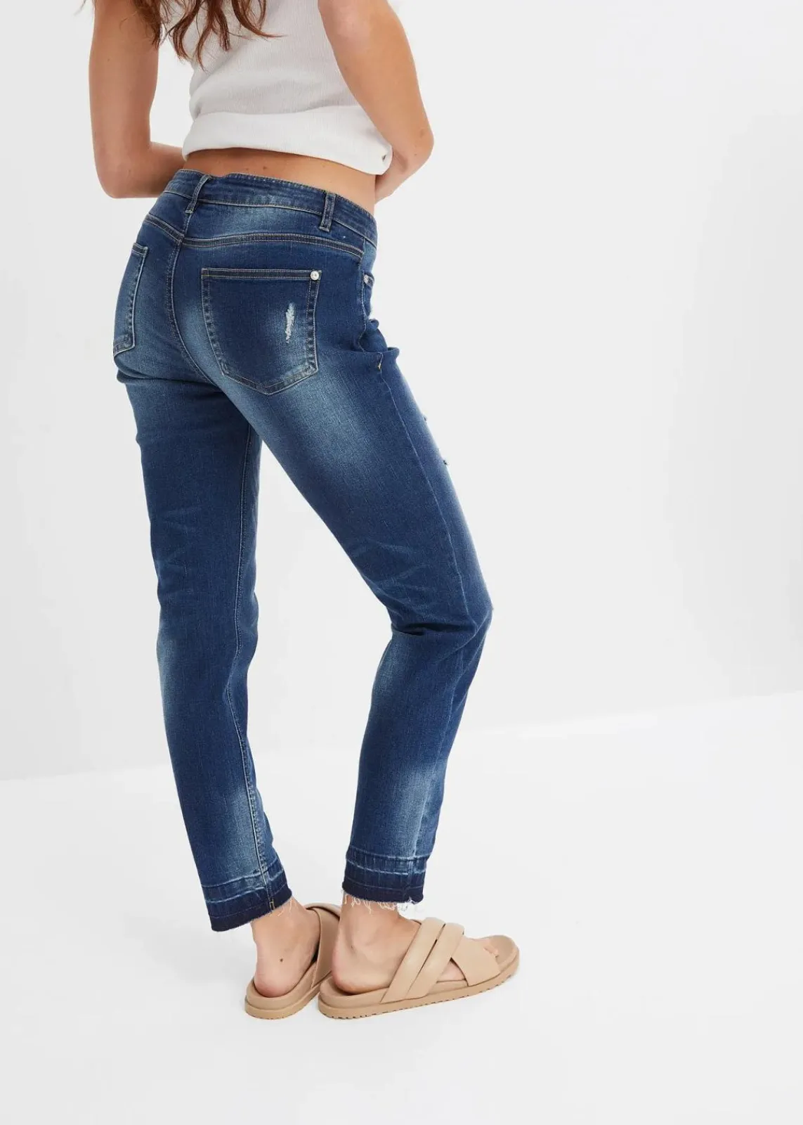 bonprix Jeans^Skinny-Jeans Low Waist, cropped blau denim