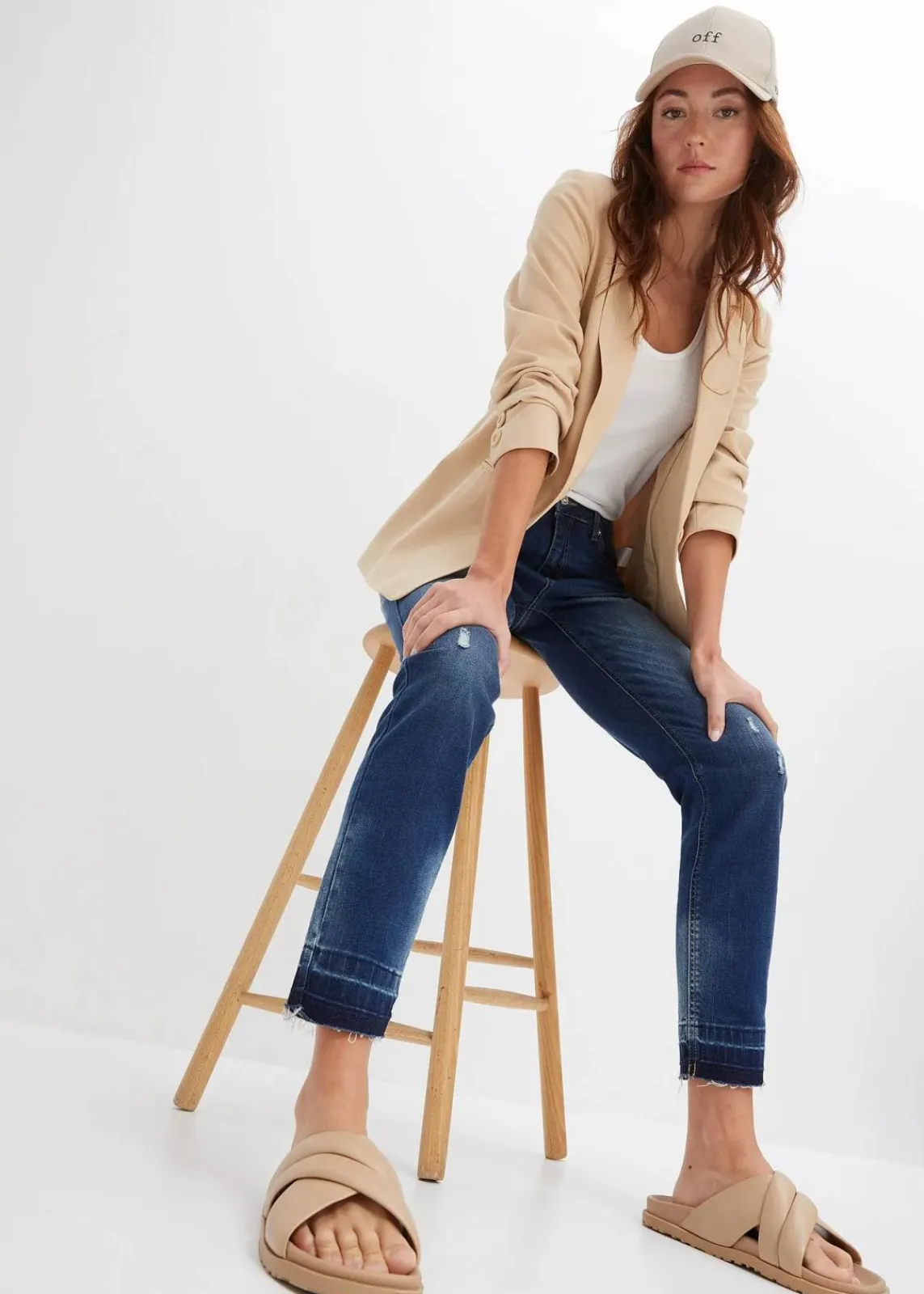 bonprix Jeans^Skinny-Jeans Low Waist, cropped blau denim