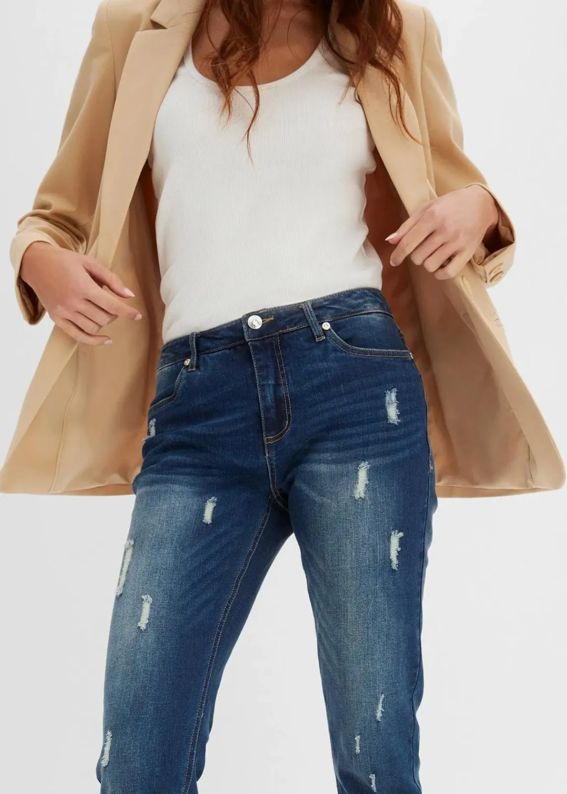 bonprix Jeans^Skinny-Jeans Low Waist, cropped blau denim