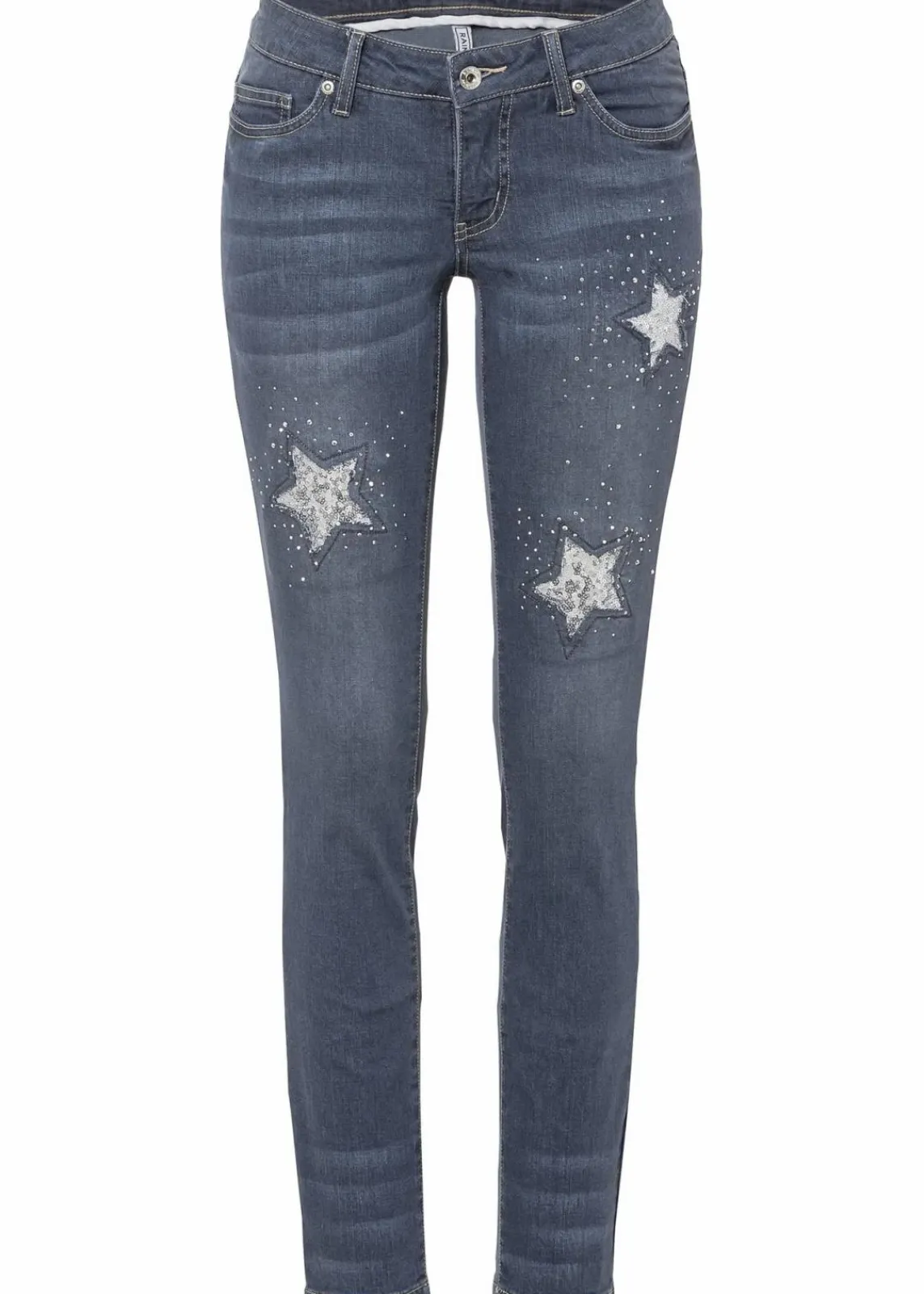 bonprix Bekleidung·Shirts & Tops|Jeans^Skinny-Jeans Low Waist mit Sternendesign blue grey denim