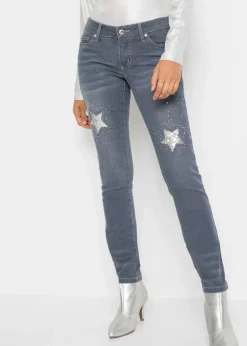 bonprix Bekleidung·Shirts & Tops|Jeans^Skinny-Jeans Low Waist mit Sternendesign blue grey denim