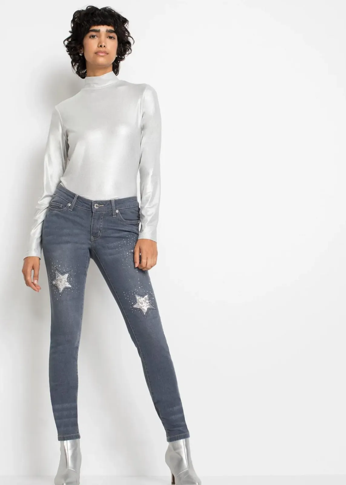bonprix Bekleidung·Shirts & Tops|Jeans^Skinny-Jeans Low Waist mit Sternendesign blue grey denim