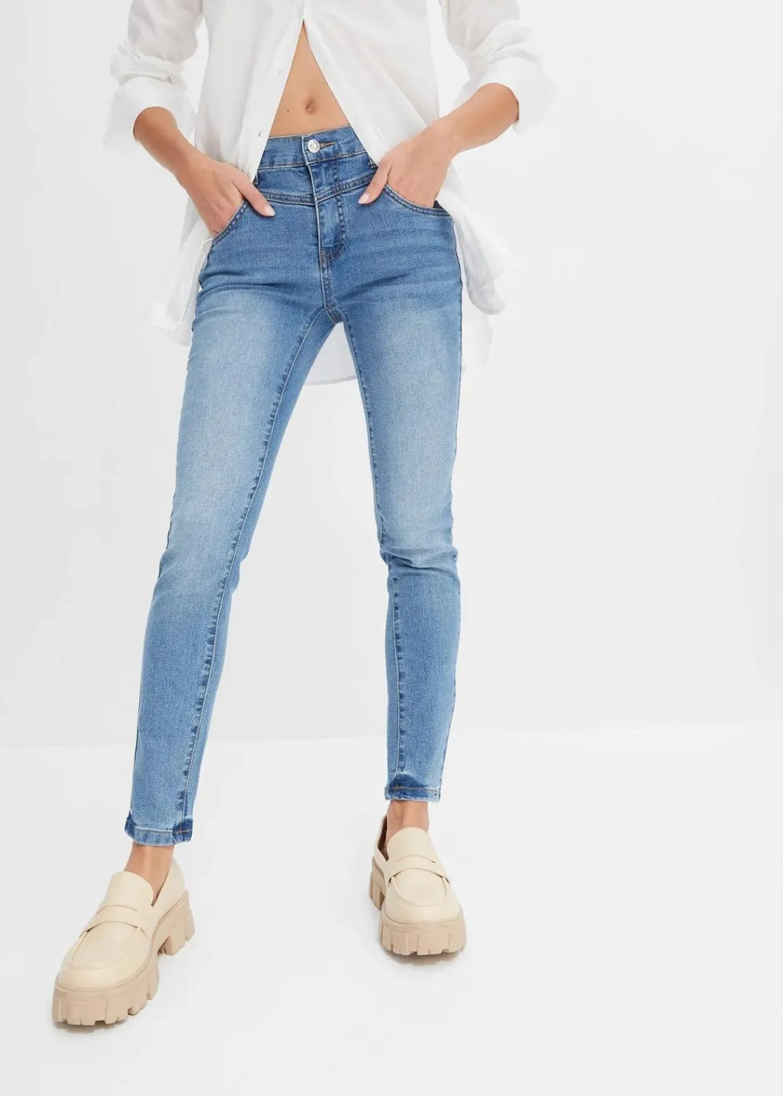bonprix Jeans^Skinny-Jeans Mid Waist, cropped blau denim