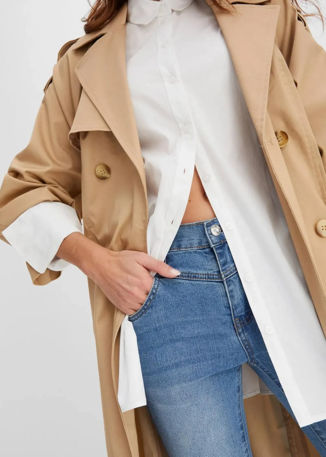 bonprix Jeans^Skinny-Jeans Mid Waist, cropped blau denim