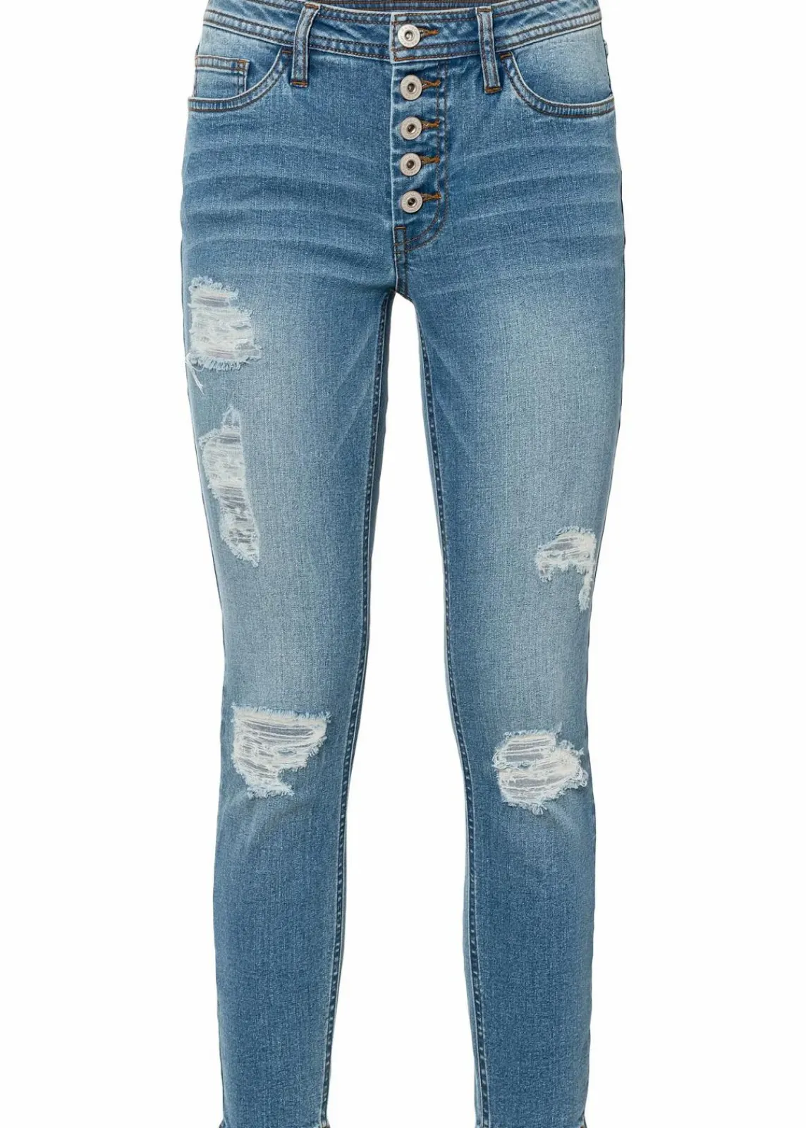 bonprix Jeans^Skinny-Jeans, Mid Waist, Destroyed hellblau denim