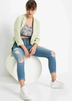 bonprix Jeans^Skinny-Jeans, Mid Waist, Destroyed hellblau denim