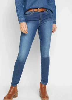 bonprix Bekleidung·Shirts & Tops|Jeans^Skinny-Jeans Mid Waist, Stretch blau denim used