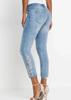 bonprix Jeans|Bekleidung·Shirts & Tops^Skinny-Jeans Mid Waist, verkürzt hellblau denim geblümt
