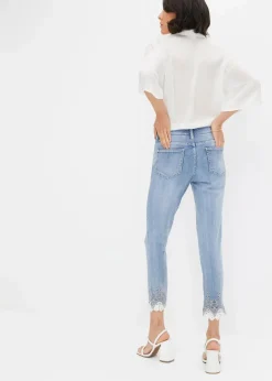 bonprix Bekleidung·Shirts & Tops|Jeans^Skinny-Jeans mit Spitze blau denim