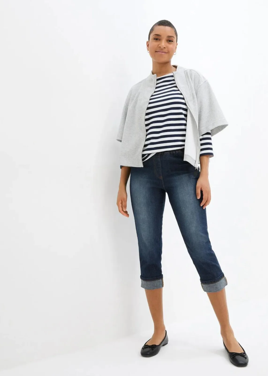 bonprix Bekleidung·Shirts & Tops|Jeans^Slim Fit Jeans, Mid Waist, Baumwolle dunkelblau denim