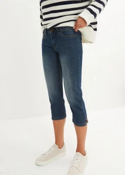 bonprix Jeans|Bekleidung·Shirts & Tops^Slim Fit Jeans Mid Waist, cropped dunkelblau used