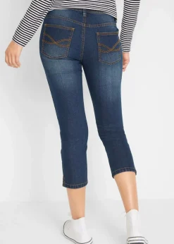 bonprix Jeans|Bekleidung·Shirts & Tops^Slim Fit Jeans Mid Waist, cropped dunkelblau used