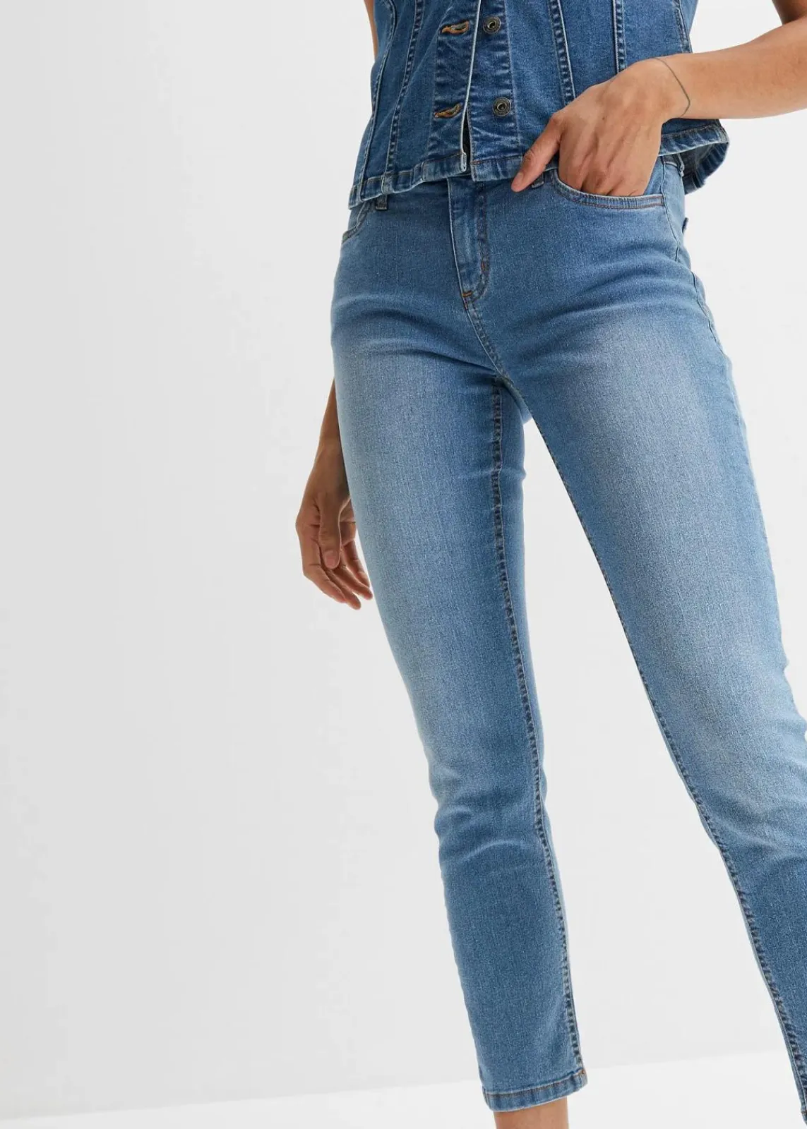 bonprix Jeans|Bekleidung·Shirts & Tops^Slim Fit Jeans Mid Waist, cropped hellblau used