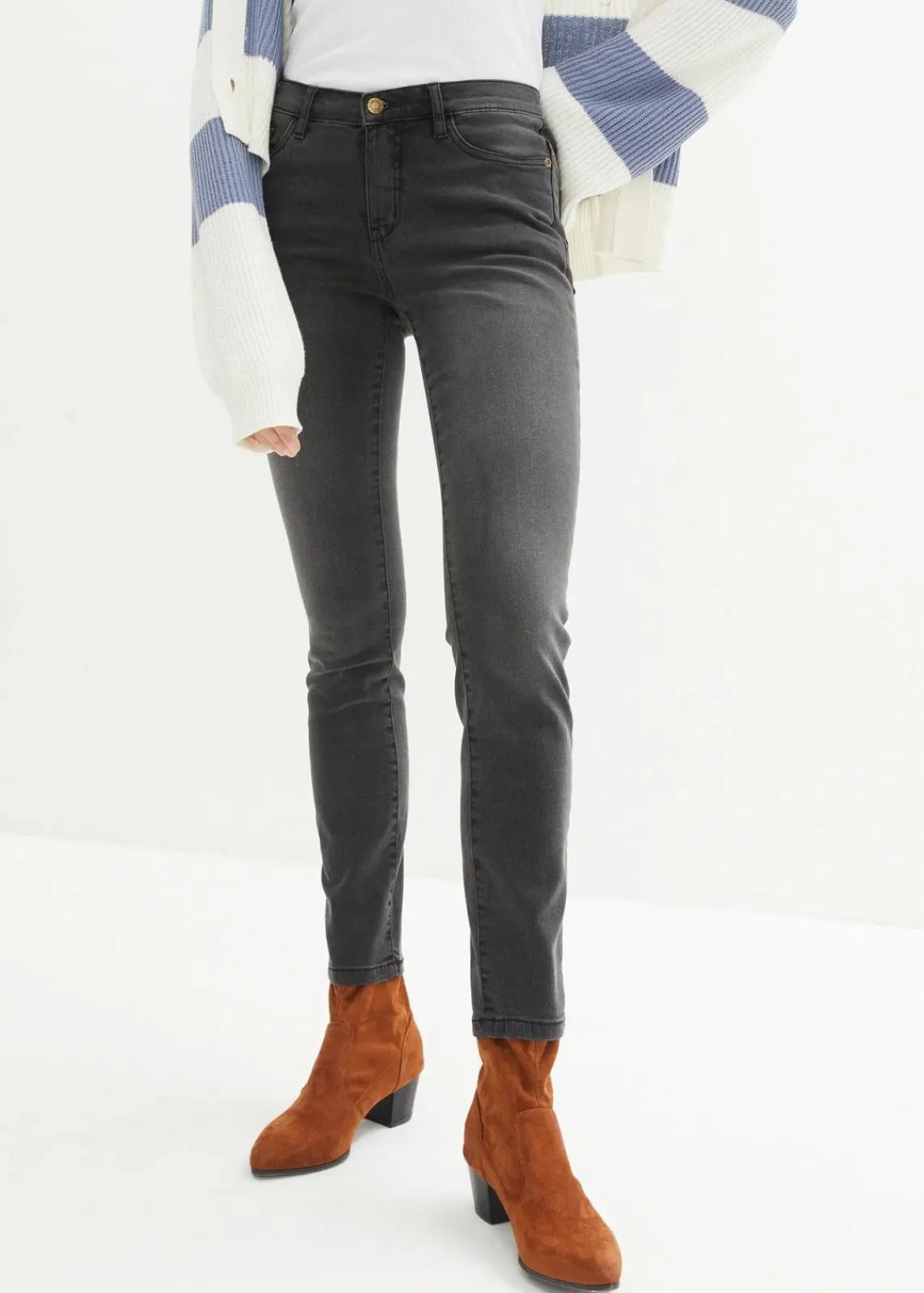 bonprix Jeans|Bekleidung·Shirts & Tops^Slim Jeans High Waist, Shaping schwarz used