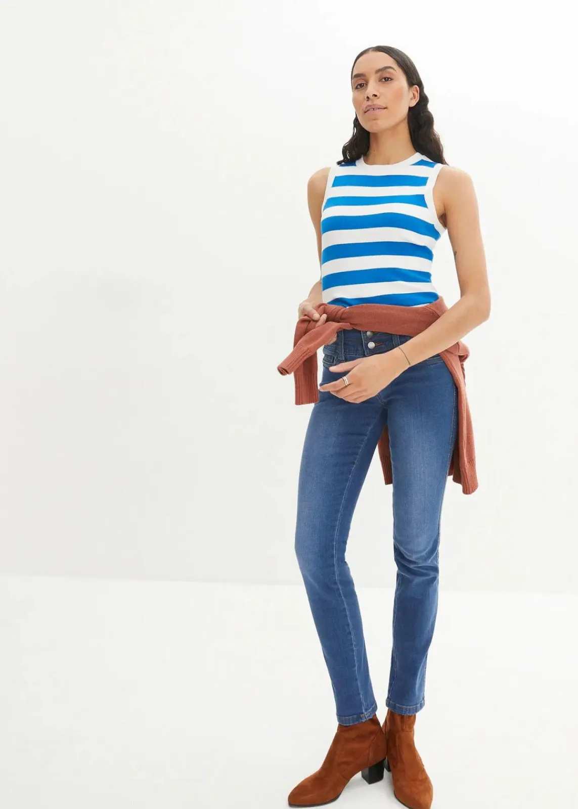 bonprix Jeans|Bekleidung·Shirts & Tops^Slim Jeans High Waist, Shaping blau used