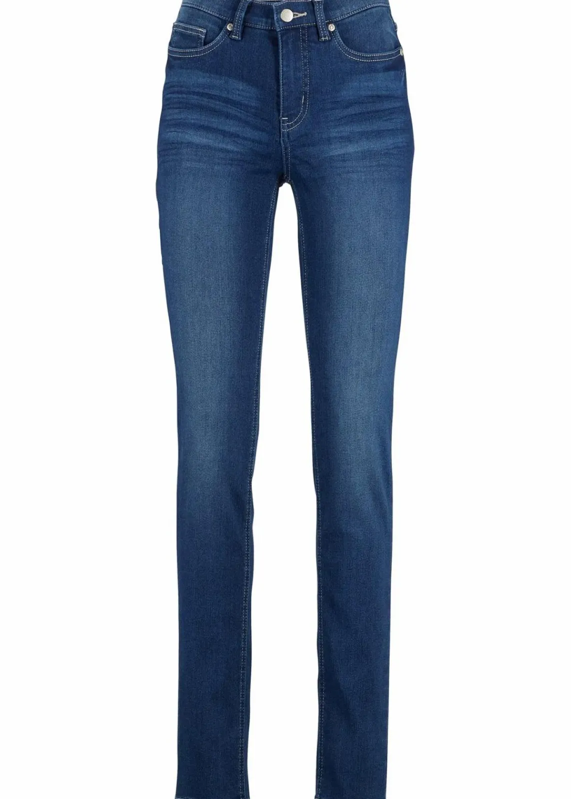 bonprix Jeans|Kurzgrößen^Slim Jeans Mid Waist, Stretch blau used