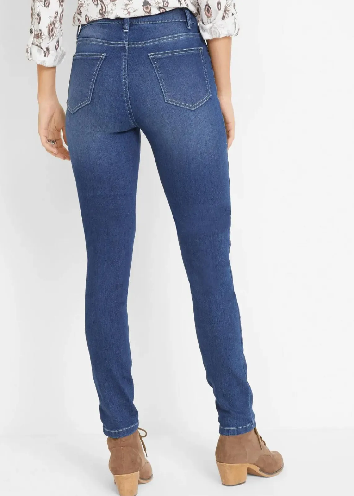 bonprix Jeans|Kurzgrößen^Slim Jeans Mid Waist, Stretch blau used