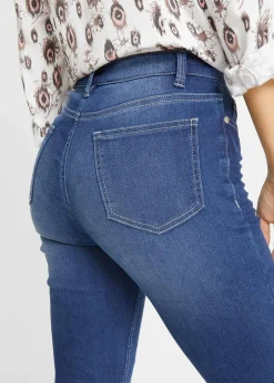 bonprix Jeans|Kurzgrößen^Slim Jeans Mid Waist, Stretch blau used