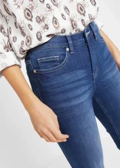 bonprix Jeans|Kurzgrößen^Slim Jeans Mid Waist, Stretch blau used