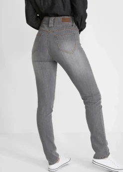 bonprix Jeans|Kurzgrößen^Slim-Fit-Jeans High Waist, Komfort-Stretch grau denim used