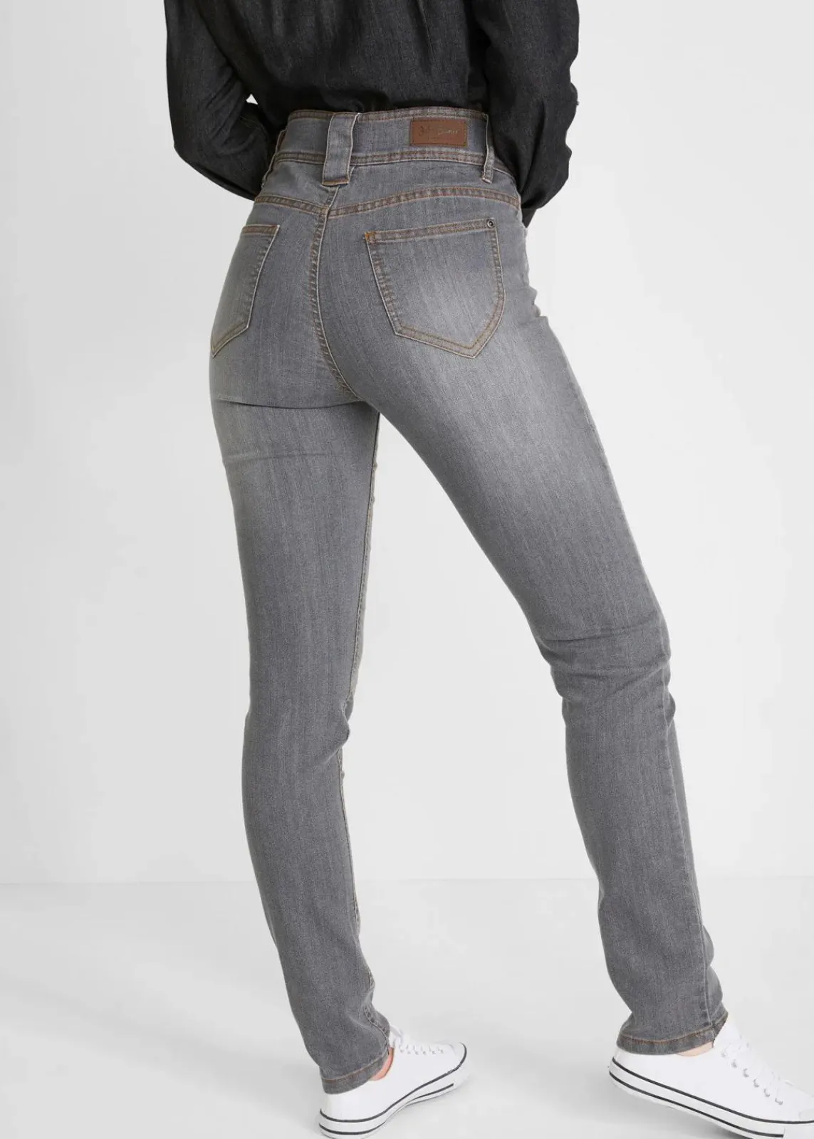 bonprix Jeans|Kurzgrößen^Slim-Fit-Jeans High Waist, Komfort-Stretch grau denim used