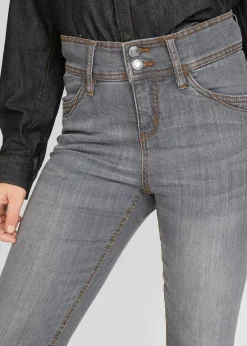 bonprix Jeans|Kurzgrößen^Slim-Fit-Jeans High Waist, Komfort-Stretch grau denim used