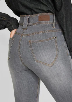 bonprix Jeans|Kurzgrößen^Slim-Fit-Jeans High Waist, Komfort-Stretch grau denim used