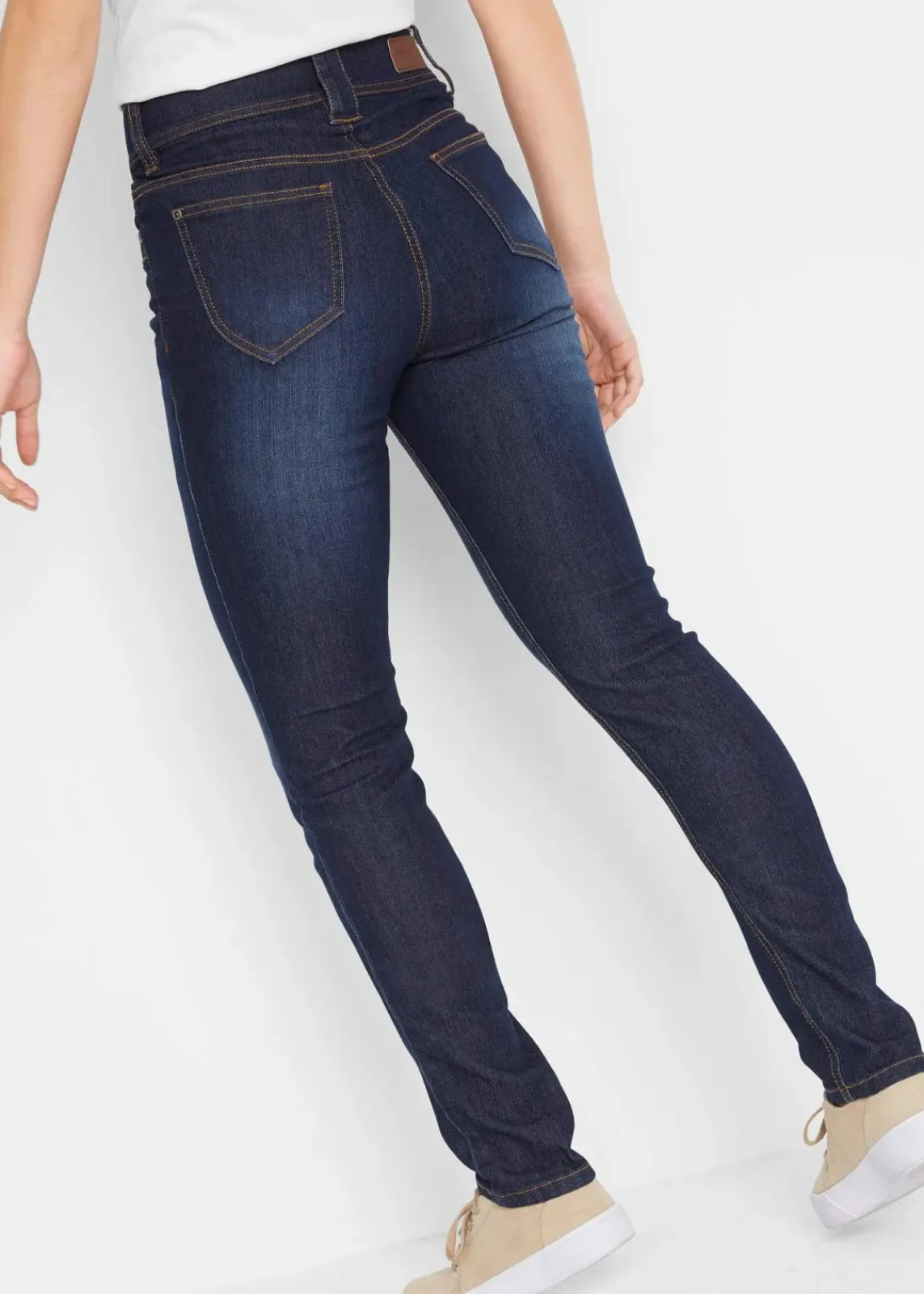 bonprix Jeans|Kurzgrößen^Slim-Fit-Jeans High Waist, Komfort-Stretch dunkelblau denim used