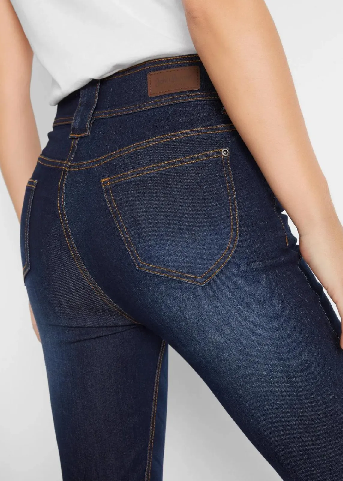 bonprix Kurzgrößen|Bekleidung·Shirts & Tops^Slim-Fit-Jeans High Waist, Komfort-Stretch dunkelblau denim used