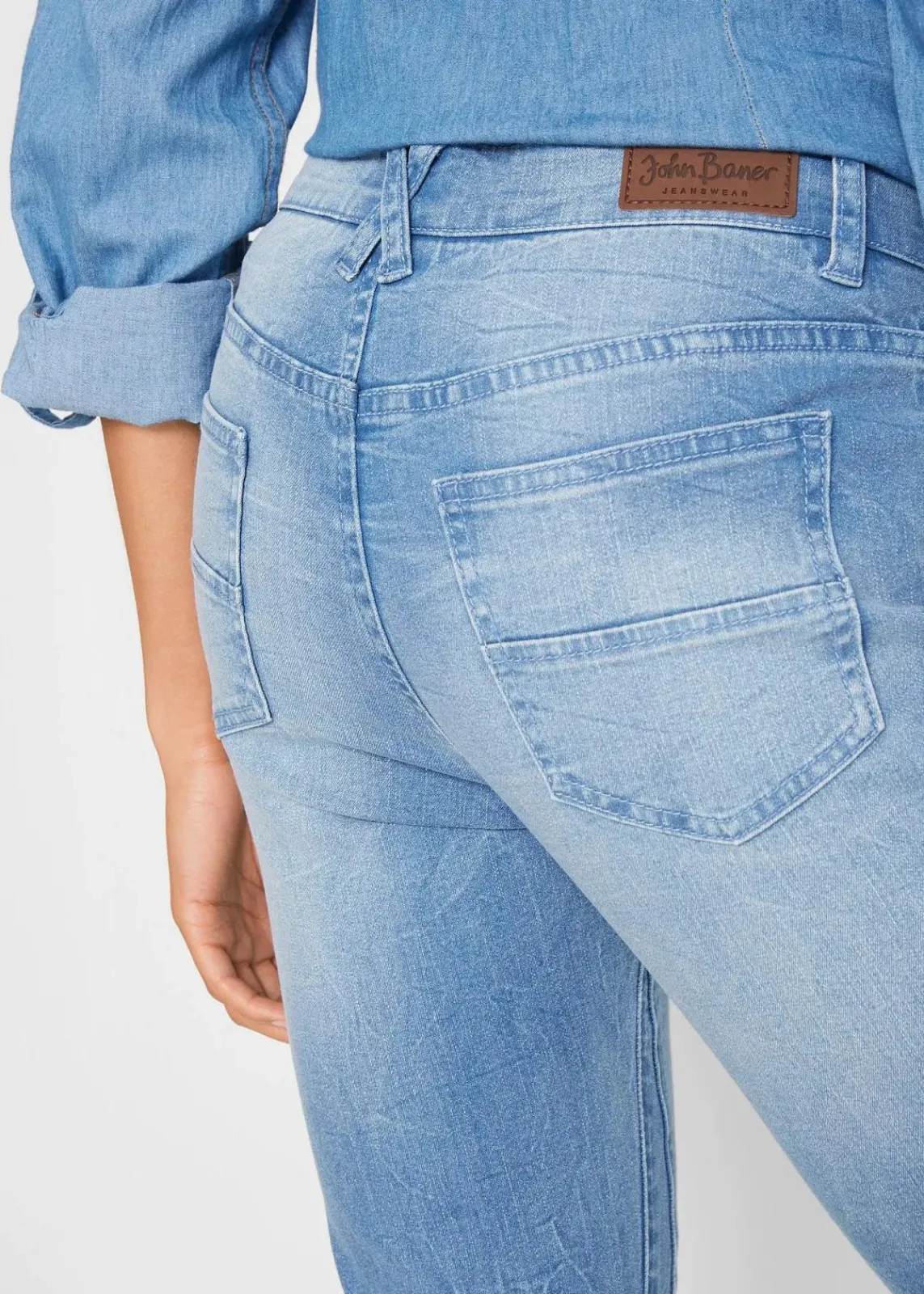 bonprix Bekleidung·Shirts & Tops|Jeans^Slim-Fit-Jeans Mid Waist, cropped hellblau used